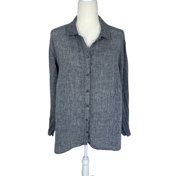 J.Jill Love Linen 100% Linen Button Front Top Gray Size 3X Classic Minimalist - Picture 1 of 10